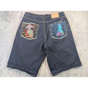 RMC Martin Ksohoh Jean Shorts Men's 42 Embroidered Dark Wash Blue Denim Baggy